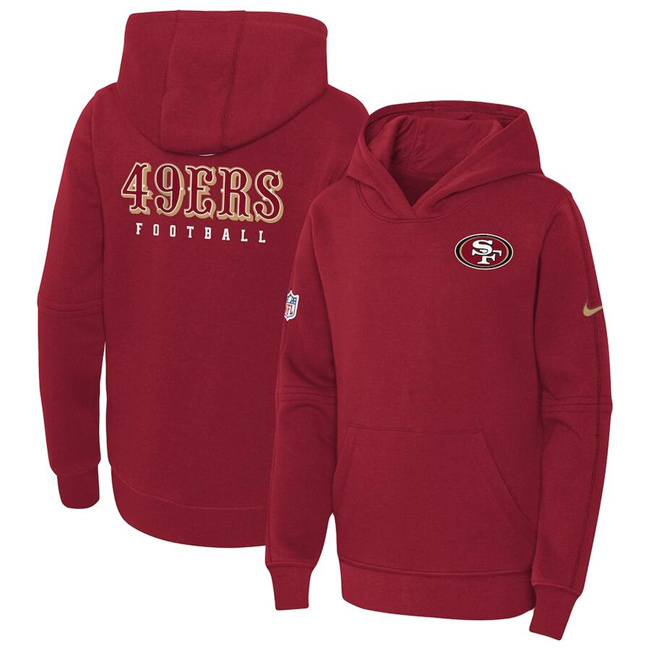 Youth San Francisco 49ers Red Sideline Club Fleece Pullover Hoodie